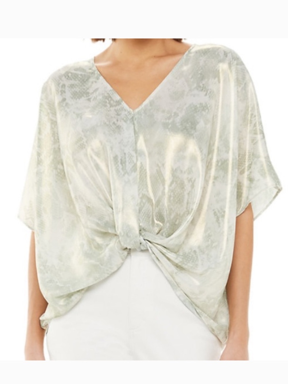 Shimmery Jennifer Lopez Drapey Twist-front Top